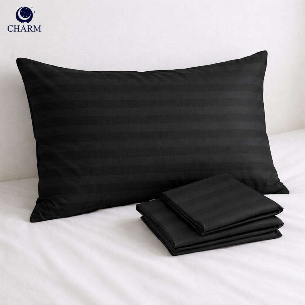 ปลอกหมอนหนุน CHARM ลายริ้วซาติน 20X30 นิ้ว สีดำ_1